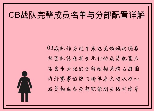 OB战队完整成员名单与分部配置详解